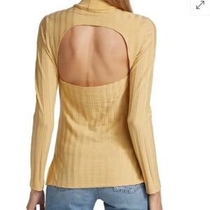 Jonathan Simkhai honey yellow open back long-sleeve mock turtleneck ribbed